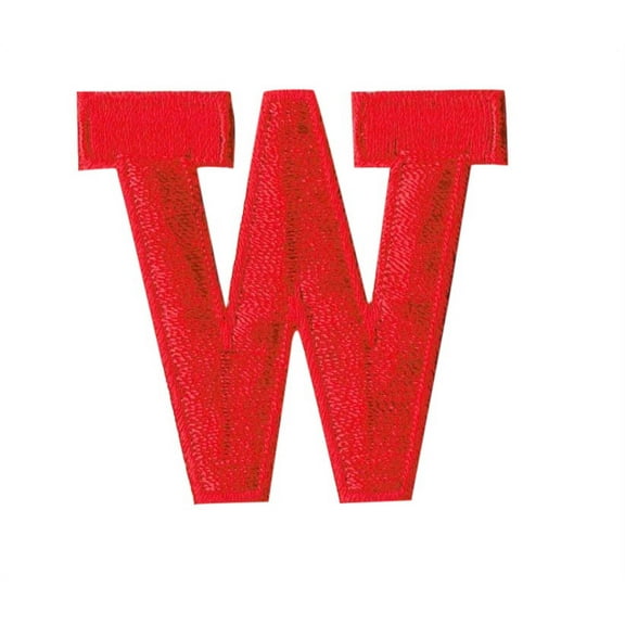 Alphabet Letter - W - Color Red - 2" Block Style - Iron On Embroidered Applique Patch