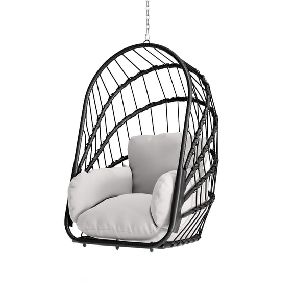 Craftian Wicker Hanging Swing Egg Chair Without Stand Outdoor Tree Ceiling 450 lbs Capacity - Gray
