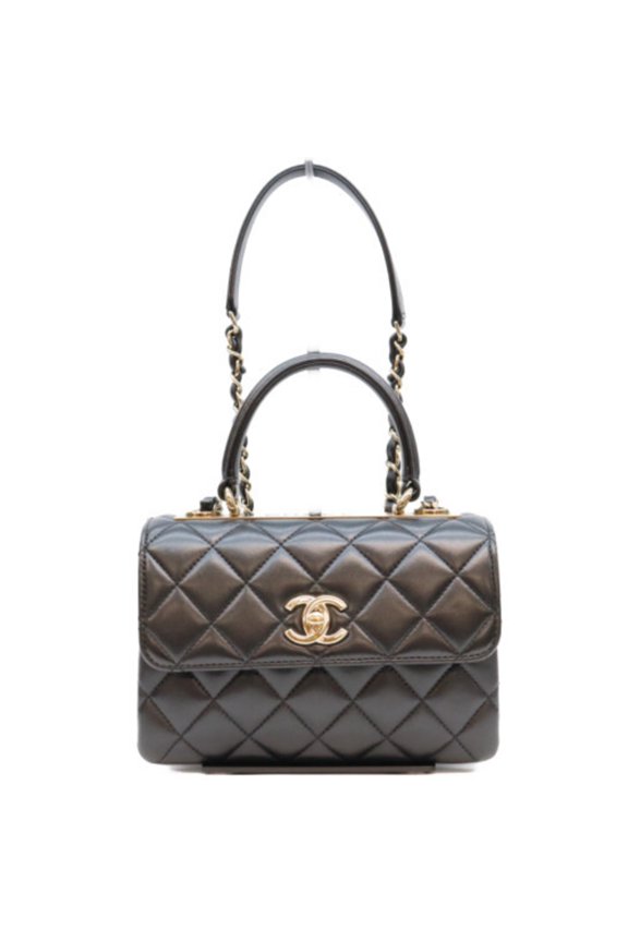 Pre-Owned CHANEL AS4654 Lambskin Trendy CC Mini Top Handle Flap Shoulder Bag, Black with Gold...