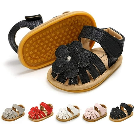 Infant Baby Girls Boys Sandals Summer Bowknot Crib Shoes Toddler Pu Leather Flower Soft Rubber Sole Dress Flats First Walker Shoes
