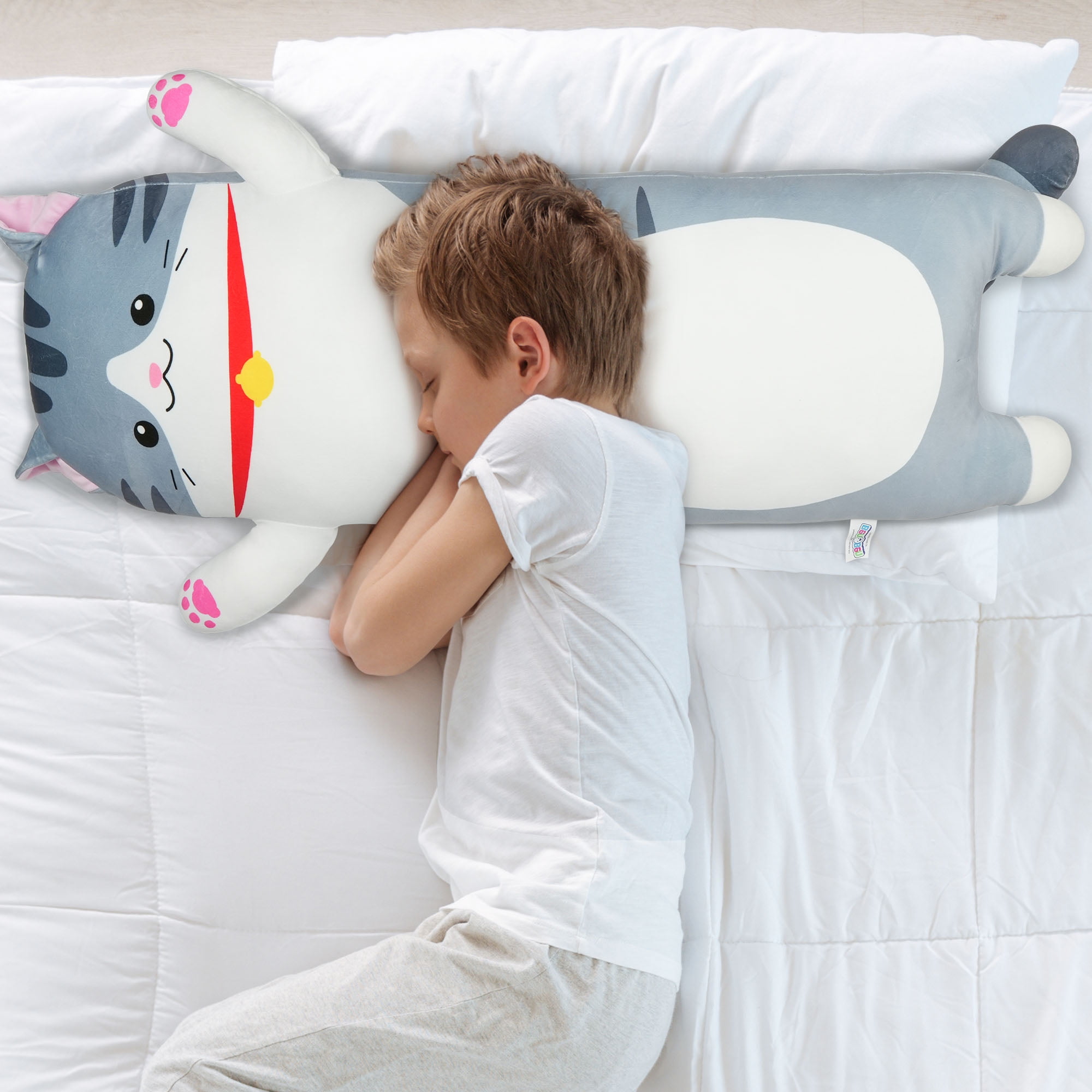 BenBen Long Cat Plush Pillow, Cat Stuffed Animal Body Pillow for Kids, 27.5 in, Grey