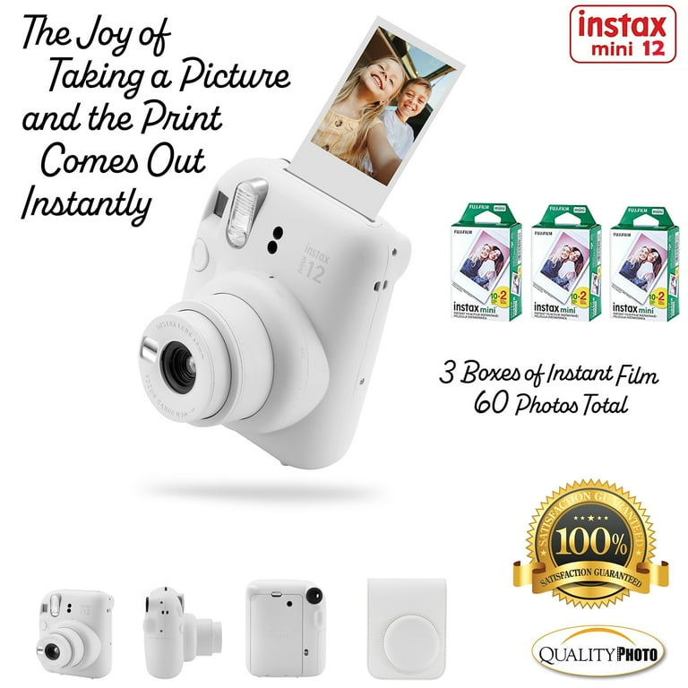 Fujifilm Instax Mini 12 Instant Camera with Case, 60 Fuji Films, Decoration  Stickers, Frames, Photo Album and More Accessory kit (Clay White)