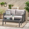 thumbnail image 2 of Cortez Outdoor Wicker Loveseat and Coffee Table with Cushions, Gray and Light Gray, 2 of 14