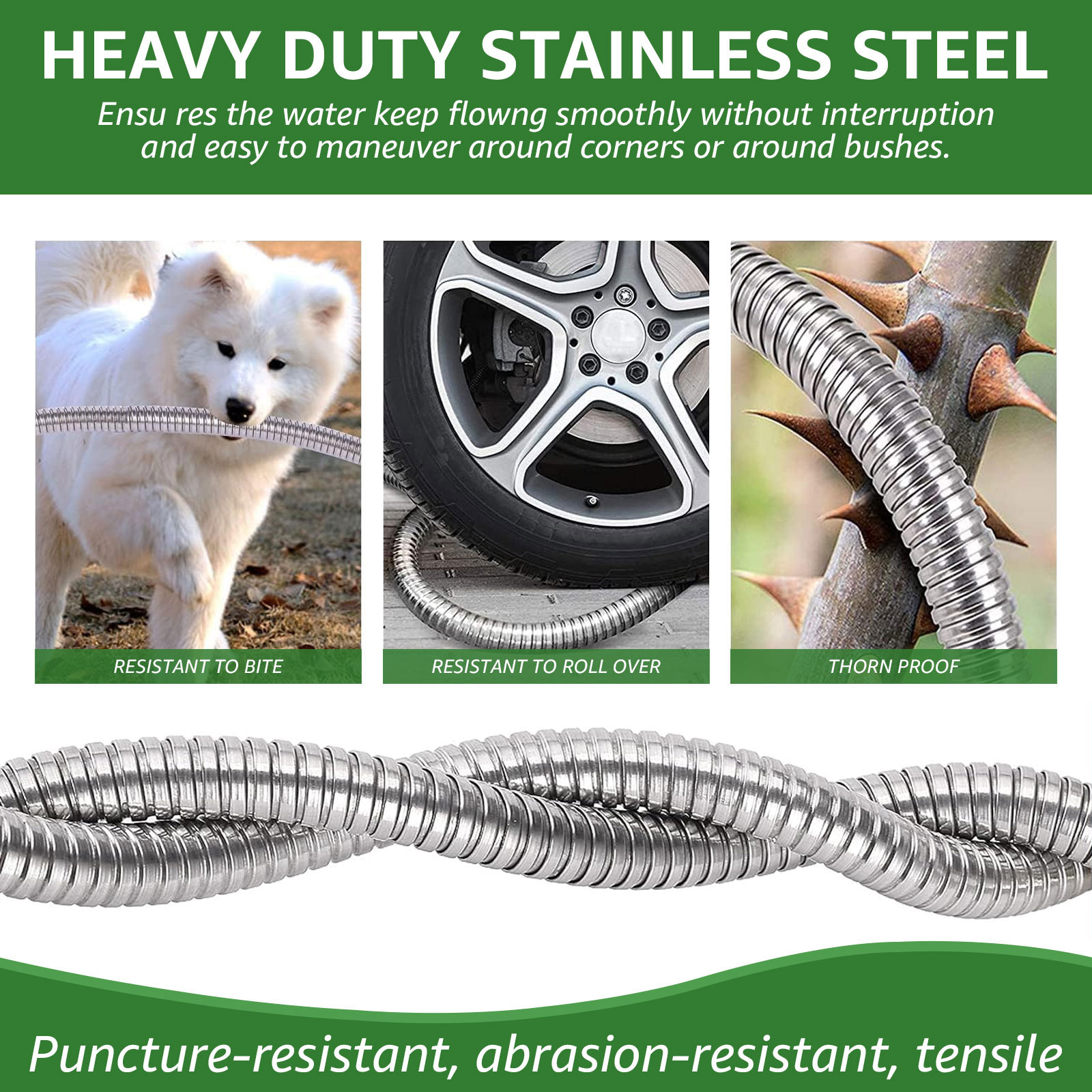 2Pcs 5Ft Short Garden Hose 304 Stainless Steel Garden Leader Hose with Female to Female Connector Leakproof Outdoor Flexible Water Hose