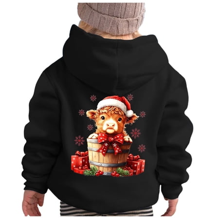 SonxaHe Big Girls Boys Christmas Hoodies Animal Print Holiday Long Sleeved Hooded Sweatshirt Loose Party Sport Hoodies Black Sized 11-12