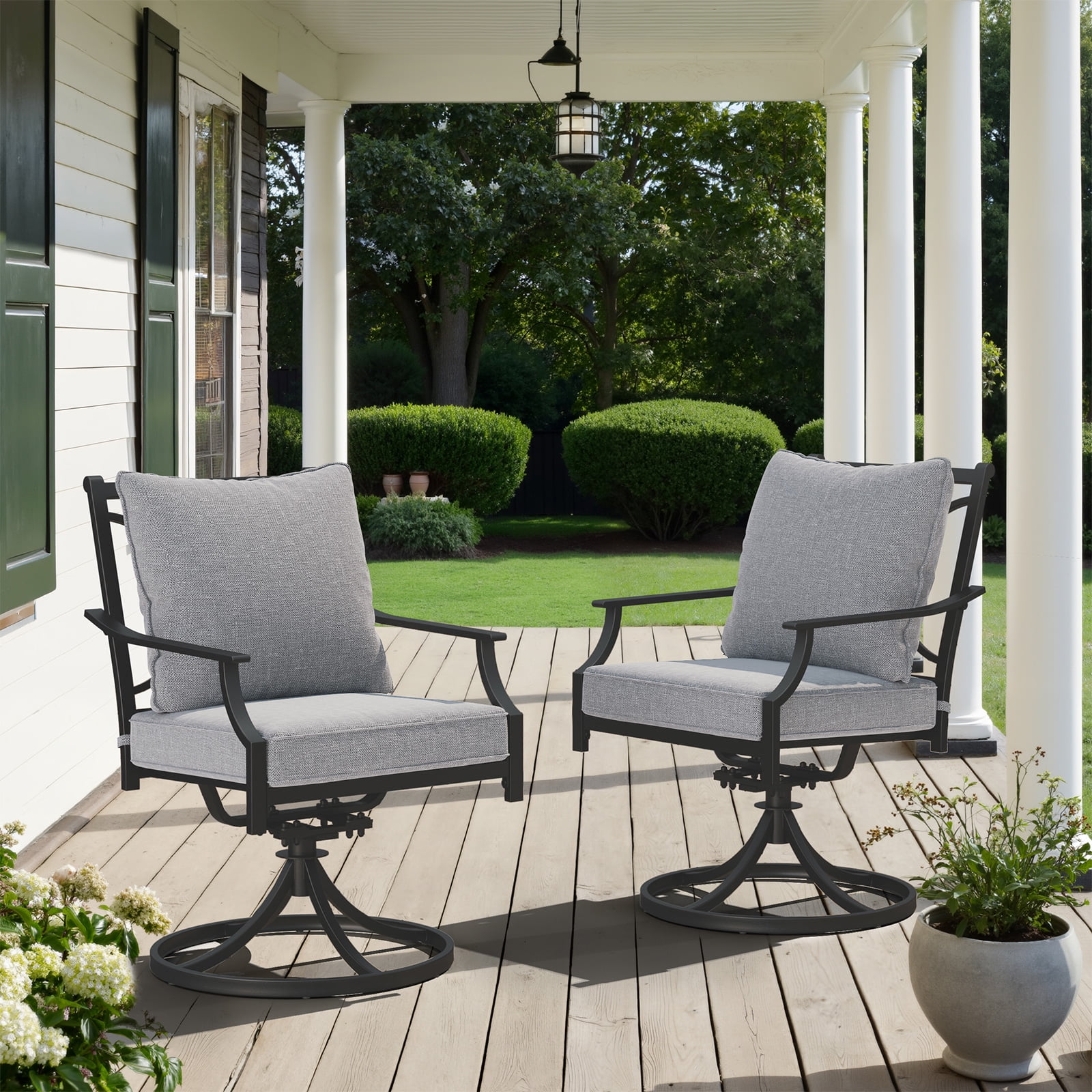 EVERITE Patio Chairs Set of 2,Outdoor Swivel Patio Metal Chairs with Olefin Cushions for Bistro Balcony Porch Deck and Yard,Grey