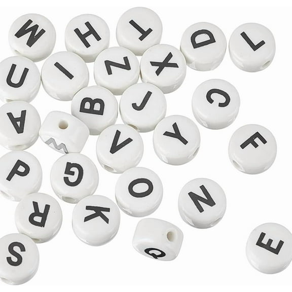 52 Pcs Letter Ceramic Beads 10.5mm Flat Circular Letter Spacing Beads Handmade Letter Bead Set Used for Jewelry Making DIY Friendship Bracelet Accessories(White)