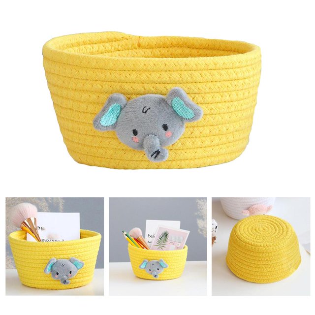 Caja organizadora de cepillo de maquillaje de juguete de escritorio de cesta de almacenamiento de estilo japonés con personaje de dibujos animados amarillo Soledad Cesta de almacenamiento tejida a mano