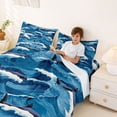 thumbnail image 3 of Erosebridal Kid Blue Shark Full Size Sheets, Japanese Ocean Waves Bed Sheets, 4-Piece, 3 of 5