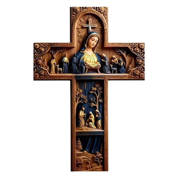 Vintage Wooden Christ Wall Cross, Handcrafted Rustic Cross Wall Art Decor, Elegant Crosses Hanging Decoration, Religious Walls Art for Faith, Hope & Blessing, Christian Gift