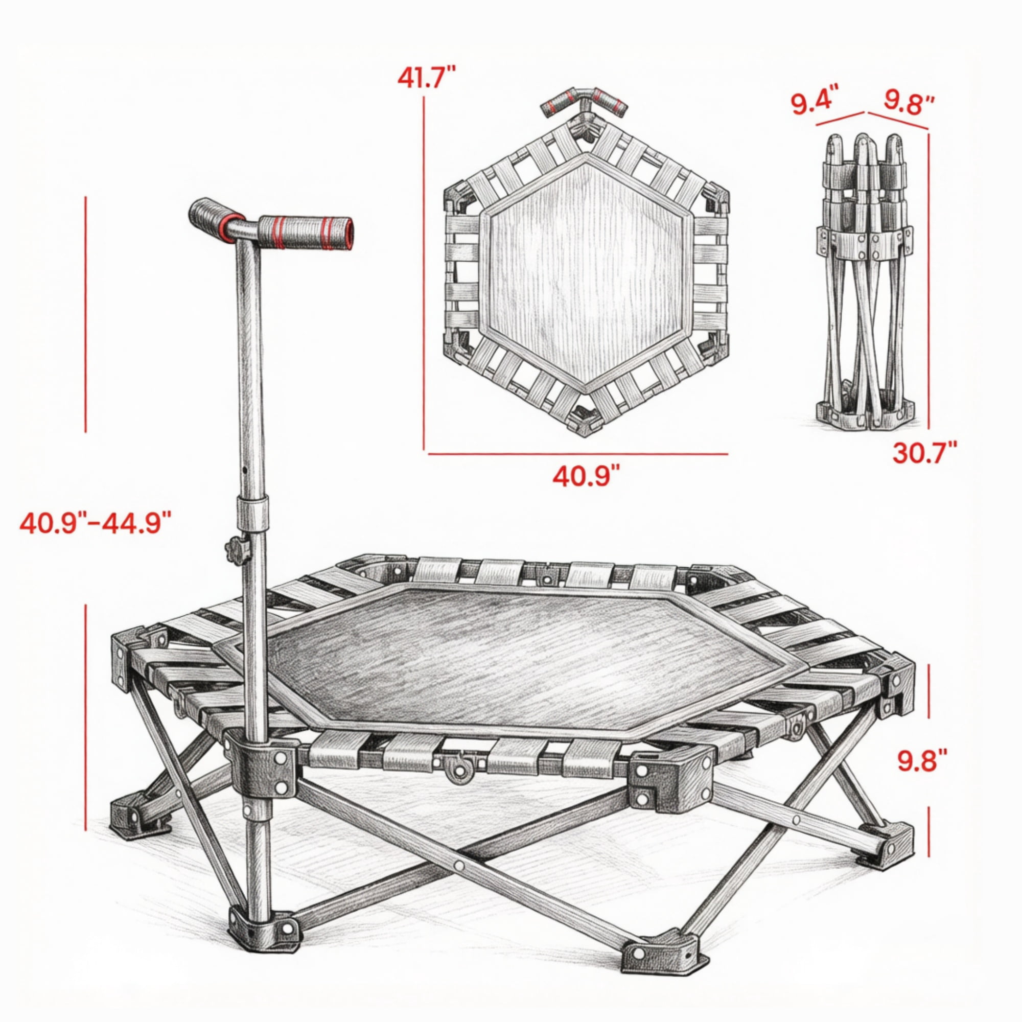 42 Inch Foldable Adult Rebounder Trampoline, Mini Trampoline with Adjustable Foam Handle, Indoor Outdoor Fitness