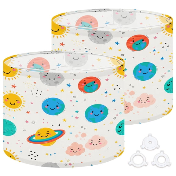 Lamp Shades Set of 2 Easy Assembly Space Planets Solar System Sun Meteorite Stars Doodle Cartoon Drum Lampshades for Table Lamps Floor Lamps Pendant Light 13"x13"x10" Replacement Lamp Shade