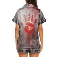 thumbnail image 4 of Womens Halloween Pajamas Set, Short Sleeve Button Down Shirt and Shorts Sleepwear, Spooky Halloween Printed Nightwear Lounge PJs for Women, 4 of 4