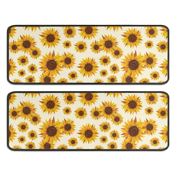 Kitchen Rugs Sets Of 2,Beige Sunflower Pattern Anti Fatigue Kitchen Mat Rugs Non Slip Washable,Decorative Kitchen Floor Mats for Kitchen,Sink,Laundry,17"x47" 17"x47"