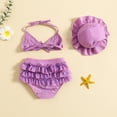 thumbnail image 3 of Gupgi 3Pcs Baby Girl Bikini Set 6 12 18 24 Months Infant Solid Color Swimsuits Halter Triangle Tops+Ruffle Bottoms+Sun Hat Bathing Suit Swimwear, 3 of 8
