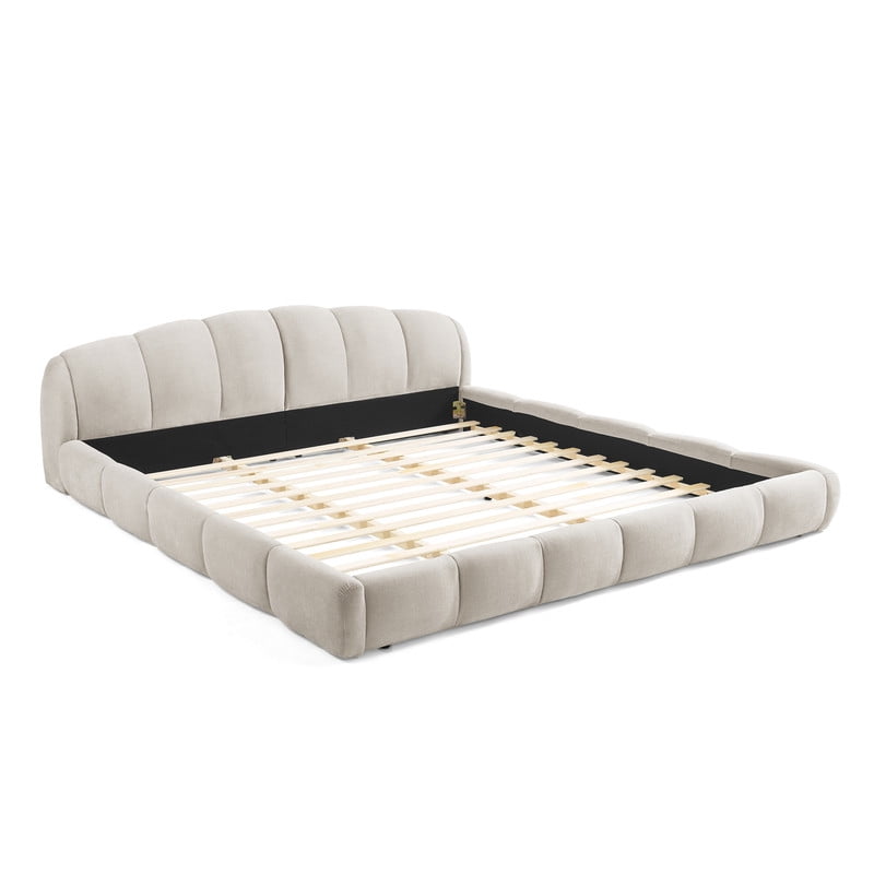 Queen/King Size Upholstered Platform Bed Frame, No Box Spring Required Low Profile Floor Bed with Padded Headboard & Footboard