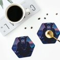 thumbnail image 5 of Gaeub Starry Sky Meditating Chimpanzees Print 6 Pcs Leather Coasters for Drinks ,Drink Coasters Sets,Drink Table Cup Coasters for Living Room Kitchen Coffee Decor,Hexagon, 5 of 7