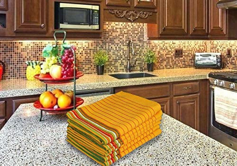 Urban Villa Kitchen Towels Waffle Stripes Dish Towels for Kitchen Mustard Color Set of 6 Kitchen Towels Highly Absorbent 100% Cotton Over Sized 20X30 in with Mitered Corners Kitchen Hand Tea Towels
