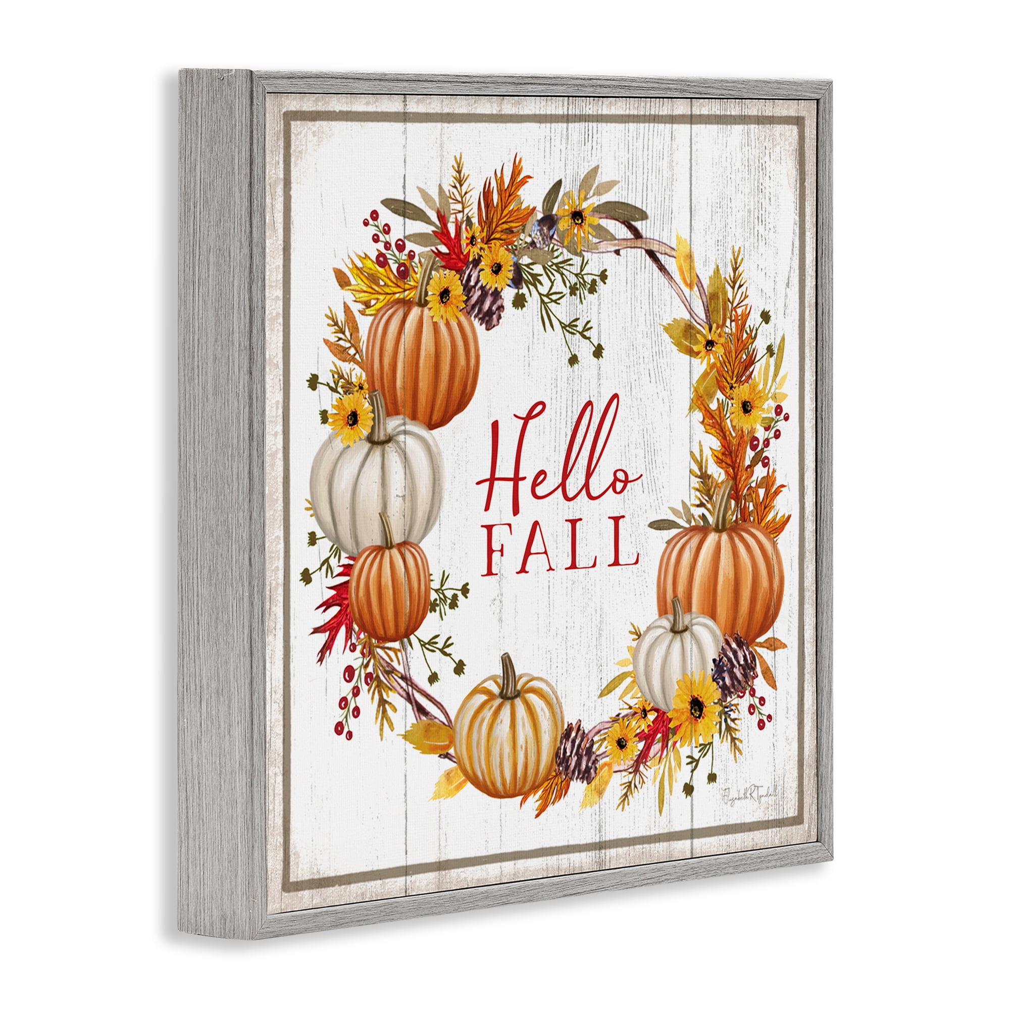 Stupell Industries Rustic Hello Fall Holiday Painting Gray Framed Art Prints Wall Art, 17 x 17