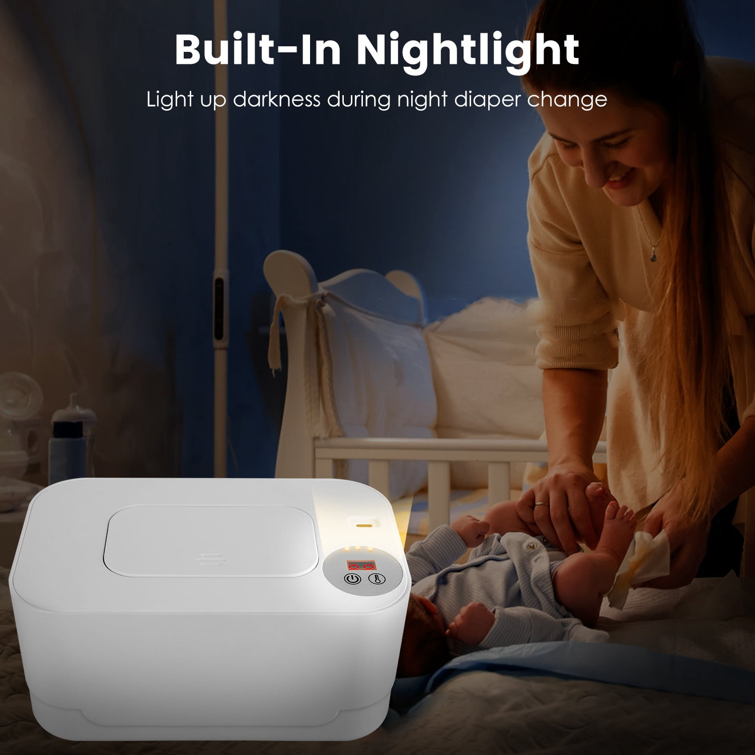 (Weiyi-EC)--Wipe Warmer With 3 Temperature Settings Type C Powered Wet Wipes Dispenser With Night Light Large Capacity Diaper Wipe Warmer.--(;[f4d)