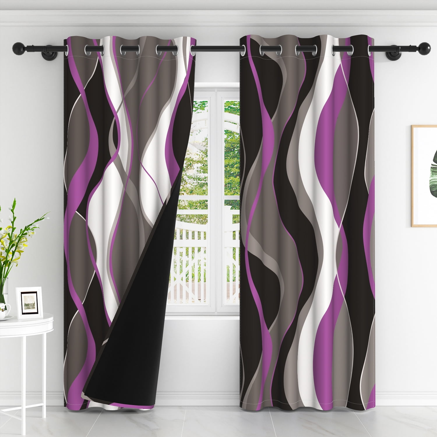 Lfeey Blackout Curtains Purple Black for Bedroom, Room Darkening Thermal Curtain, 52x63 inch Grey 2 Panels