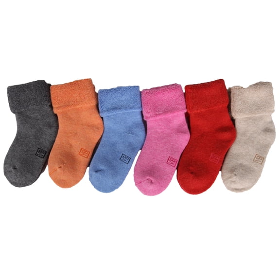 Meso Children 6 Pairs All-Season Cozy, Stretchy & Substantial Multi-Colored Wool Blend Crew Socks Plain 12M-24M (Blue,Grey,Beige,Rose,Orange,Red)
