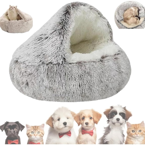 Cozy Cocoon Pet Bed - Plush Winter Nook for Dogs & Cats, Easy to Clean, Removable Washable Non Slip Bottom (60cm/25.5in,Gray)