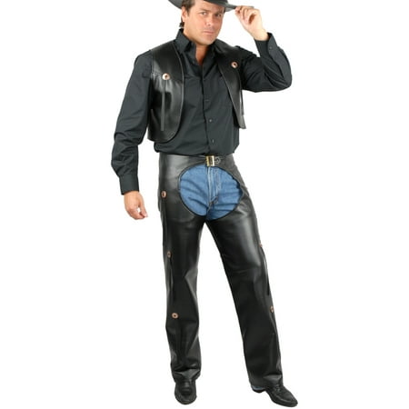 Men's Range Rider Cowboy Costume Black Faux Leather Chaps and Vest