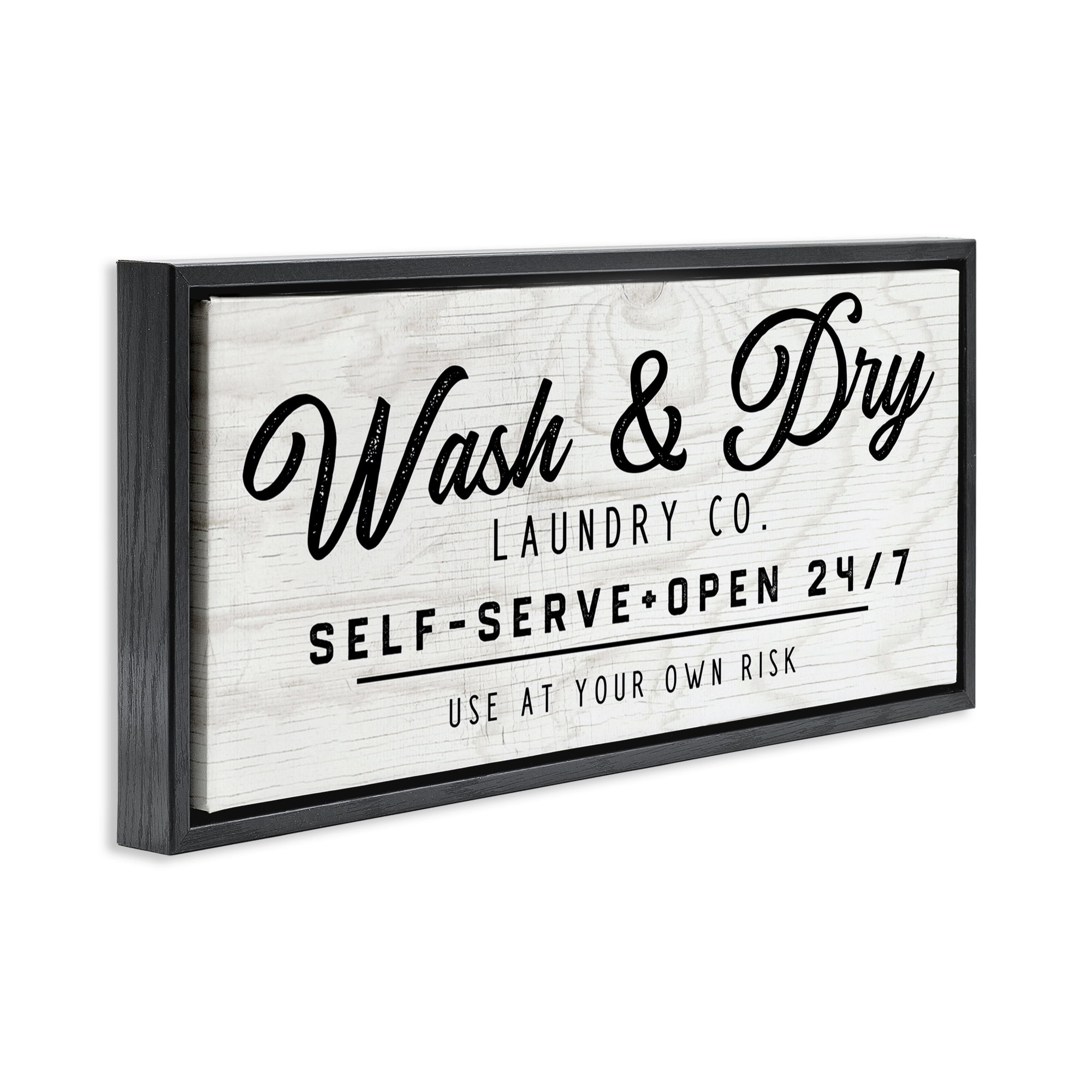 Stupell Industries Self Service Laundry Typography Painting Black Floater Framed Art Print Wall Art, 31 x 14