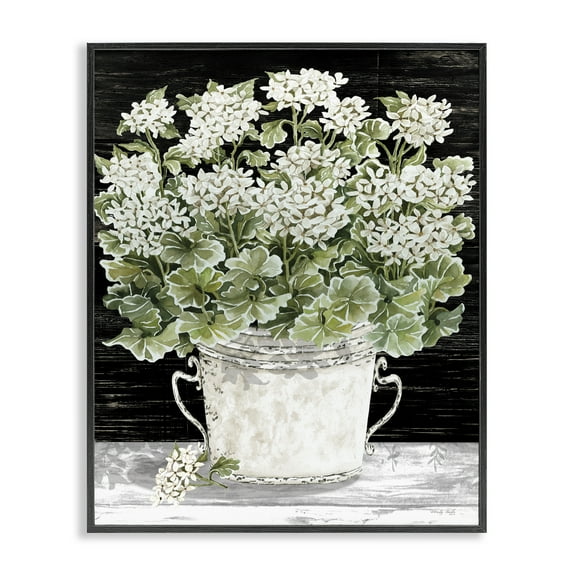 Stupell Industries Country Vase Baby's Breath Plants & Flowers Painting Black Framed Art Print Wall Art, 11 x 14
