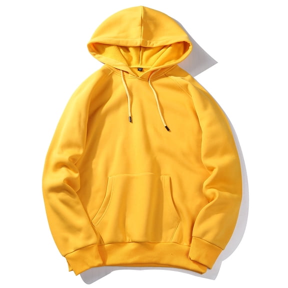 PMVFHDE Men's Casual Solid Color Heavyweight Warm Long Sleeve Hooded Sweatshirt with Pocket and Drawstring for Everyday Comfort Yellow,S