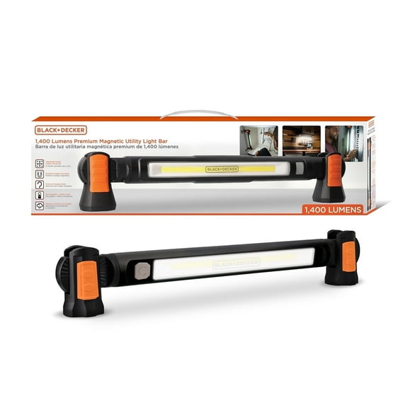 BLACK DECKER COB Utility LED Light Bar, Magnetic Work Light w/ Dual Hooks, IP54-Rated, 1,400 Lumens