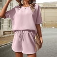thumbnail image 4 of fartey Short Sets for Women 2 Piece 2025 Loose Short Sleeve Crewneck Top Casual Elastic Waist Pants Solid Color Summer Suits, 4 of 6