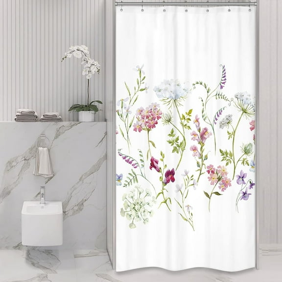 Small Stall Floral Wildflowers Plants Shower Curtain for Bathroom Decor 36Wx72H Botanical Watercolor Herbs Pansies Retro Fabric Bathroom Polyester Waterproof Plastic Hooks 12 Pack RY-OISL