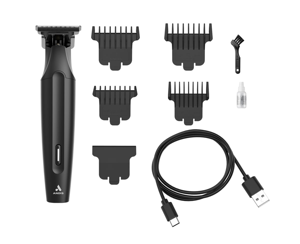(4 pack) Andis inSIGHT Slim Cordless T Blade Trimmer, Lithium, 9-Piece Kit Includes 4 Combs, Matte Black