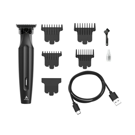 Andis inSIGHT Slim Cordless T Blade Trimmer, Lithium, 9-Piece Kit Includes 4 Combs, Matte Black