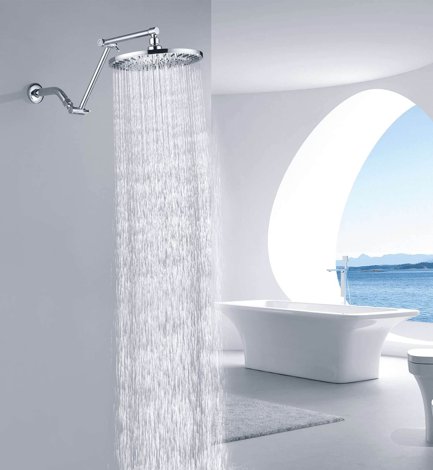 BRIGHT SHOWERS Brass Shower Arm Extender for Rain and Handheld Shower Head, 14 Inch Universal Shower Head Extension Arm, Adjustable Height & Angle, Chrome