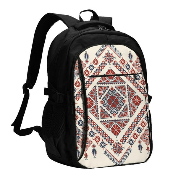 Balery Fashion Tatreez2 Mochila con carga USB para hombre y mujer - Mochila impermeable y antirrobo para laptop con puerto USB para viajes, trabajo