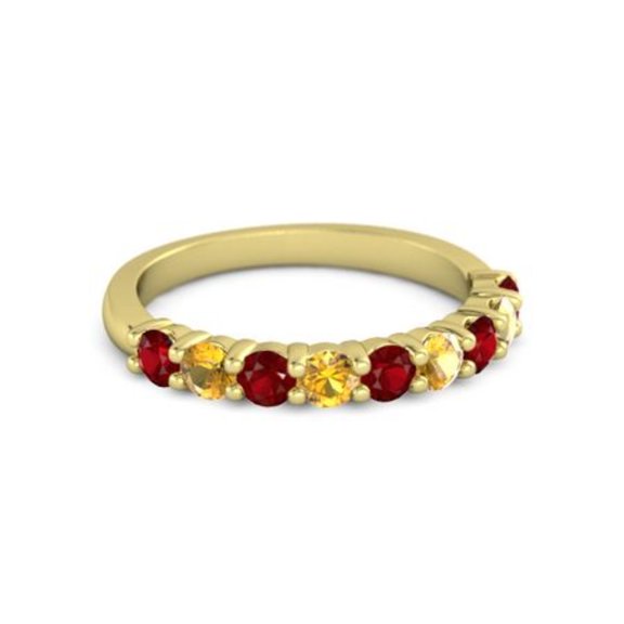 925 Sterling Silver Round 2.5MM Ruby Citrine Eternity Yellow Plated Women Ring