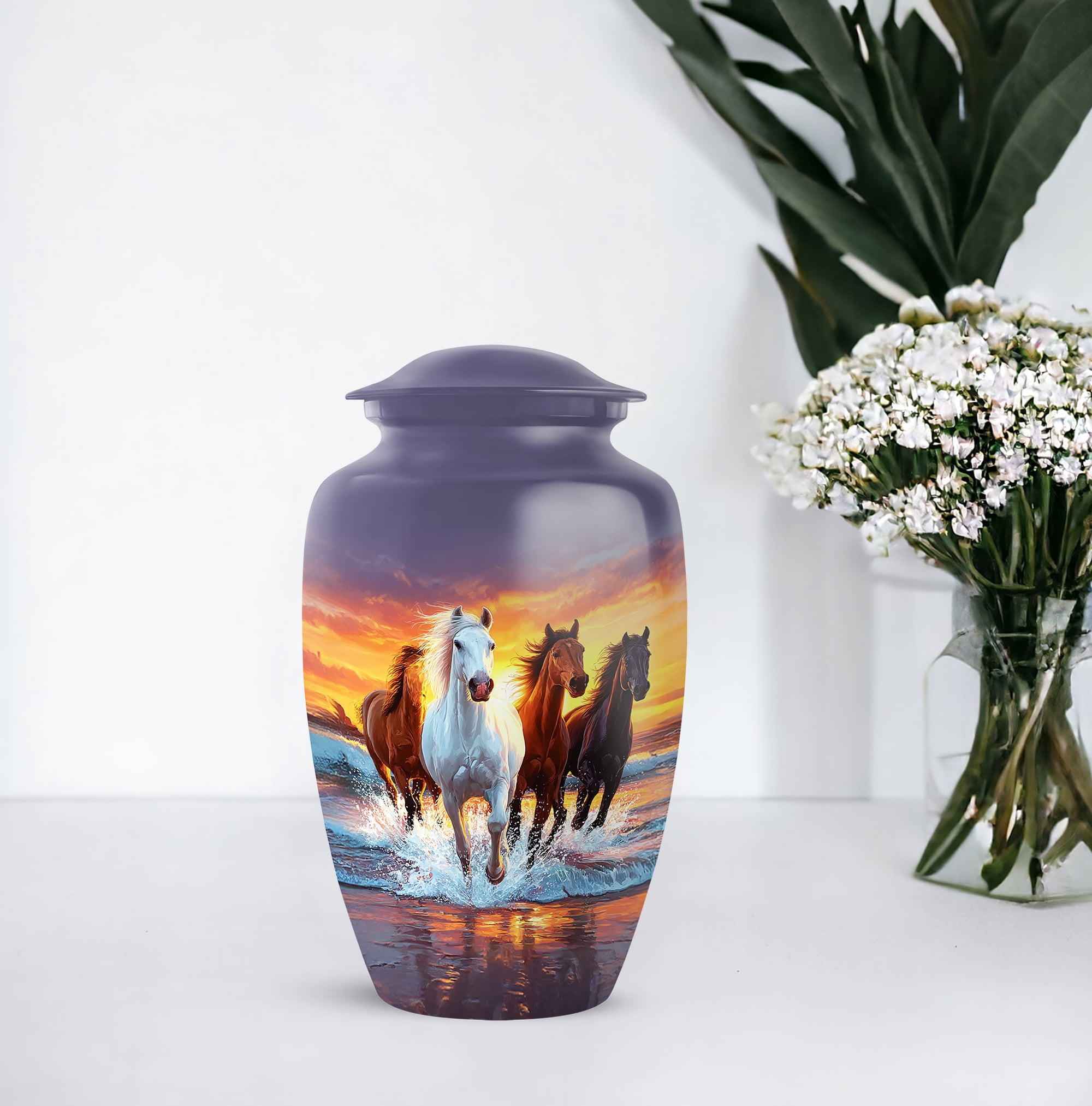 Horse Cremation Urn, Large Urns For Ashes Adult Male, Wild Horse Tribute Urns For Human Ash, Sunset Decorative Funeral Cremation Urn For Ashes, (Size, 10 Inch, 1 Pc)