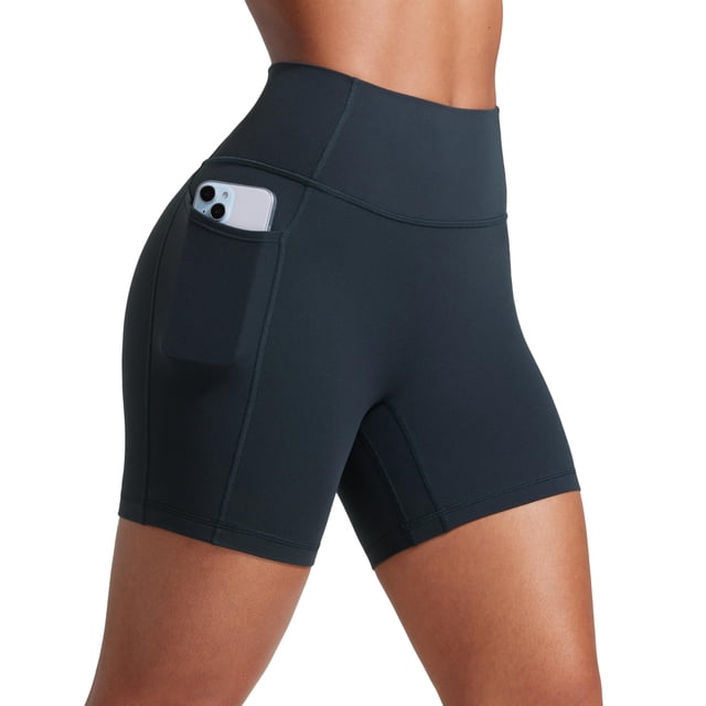 Shorts CRZ YOGA Butterlift tiro alto con bolsillos 13 cm azul marino