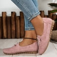 thumbnail image 2 of Penny Loafers for Women Round Toe Stitching Suede Lace up Casual Orthopedic Walking Shoes Comfy Arch Support Flat Shoes Antislip Moccasin Driving Shoes Pink Size 9.5, 2 of 9