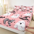 thumbnail image 5 of Manfei Pink Bowknot Ghost King Sheets for Girls, Kawaii Halloween Bat Hat Bedding, 4pcs, 1 Flat Sheet, 1 Fitted Sheet and 2 Pillowcases, 5 of 6