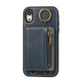 thumbnail image 5 of for iPhone XR PU Leather Case, Card Slots and Zipper Pocket Kickstand, Classic Protective Shockproof Lightweight Ultra Slim lip Case Finger Ring Wrist Strap for iPhone XR, Blue, 5 of 7
