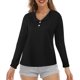 thumbnail image 1 of Camiseta casual para mujer, botón, sólido, cuello redondo, manga larga, otoño, blusa, blusa Abanopi Negro/3X-grande, 1 of 7