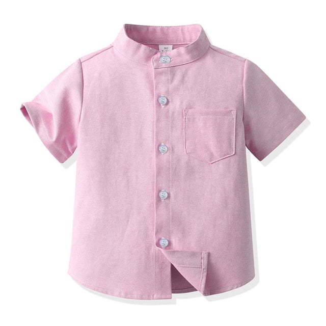 WEAIXIMIUNG Toddler Boys Top Spring Summer Boys Short Sleeved Shirt Solid Color Breasted Cardigan Children's Shirt 150
