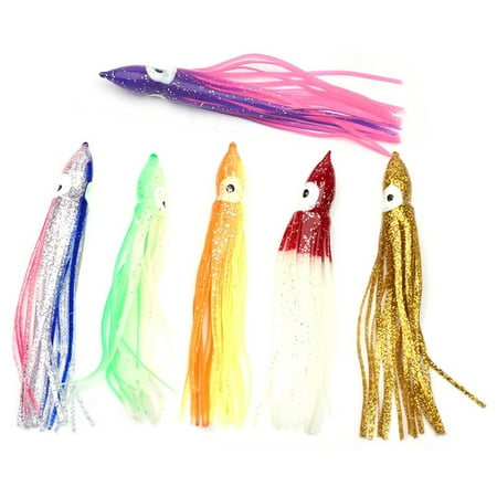 Luminous Octopus Squid Lure Pcs 120mm Rubber Fishing Trout Swing Bait Soft Crankbaits for Saltwater Freshwater 5Pcs Green