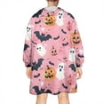 thumbnail image 2 of Wearable Oversized Blanket,Cute Pumpkin Ghost Halloween Pattern Wearable Blanket Hoodie for Adults,Cozy Hooded Blankets with Super Pockets,Super Warm Fuzzy Pullover for Women & Men, 2 of 6