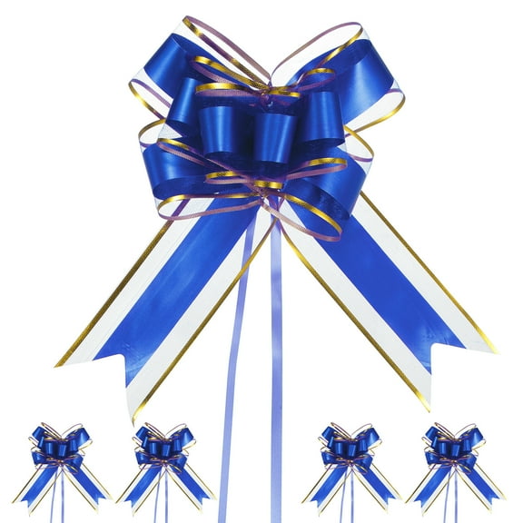 10pcs Ribbon Pull Bows 8 Inch Bows for Wedding Baskets Gold Edge, Dark Blue
