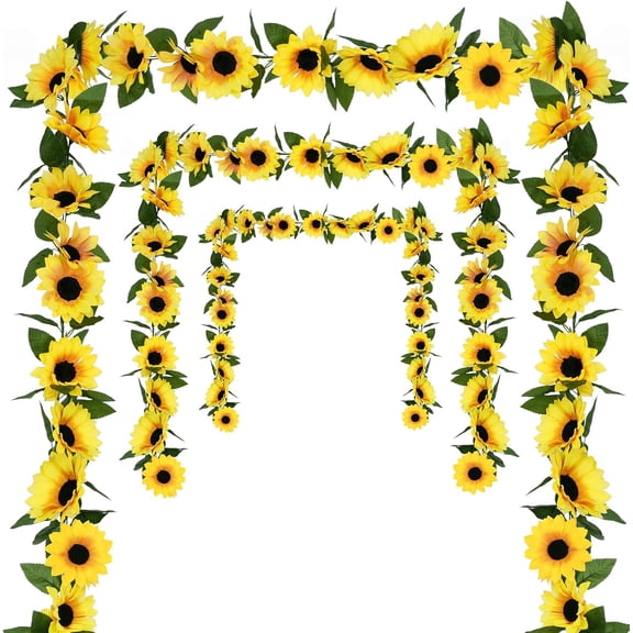 Artflower 2 Pack Artificial Sunflower Garland Decor, 7.4ft/pcs Fake Sunflower Vines Flower Garland Gifts with Green Leaves for Home Wedding Arch Party Table Garden Craft Decoration
